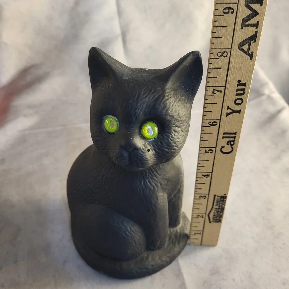 Vintage Halloween Black Cat Pumpkin Votive Tealight Holder Glowing Eyes